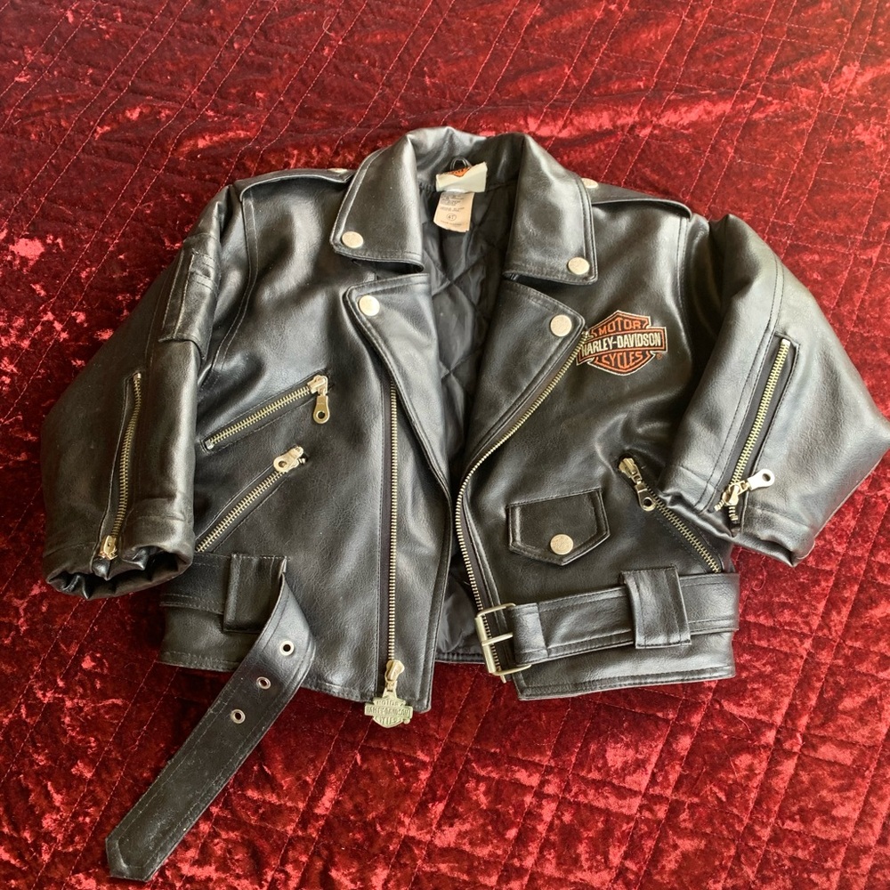 Harley-Davidson Children’s Black Faux Leather Moto Jacket with silver Zippers